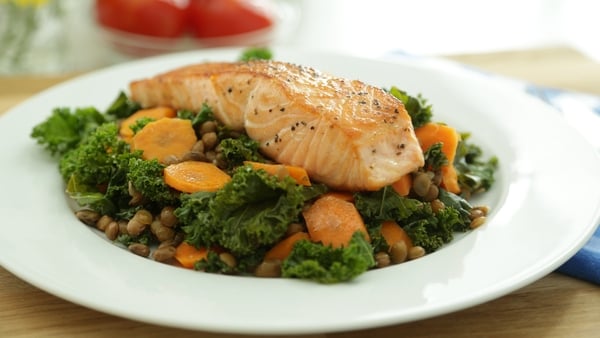 Seared salmon and lentil veg sauté: OT