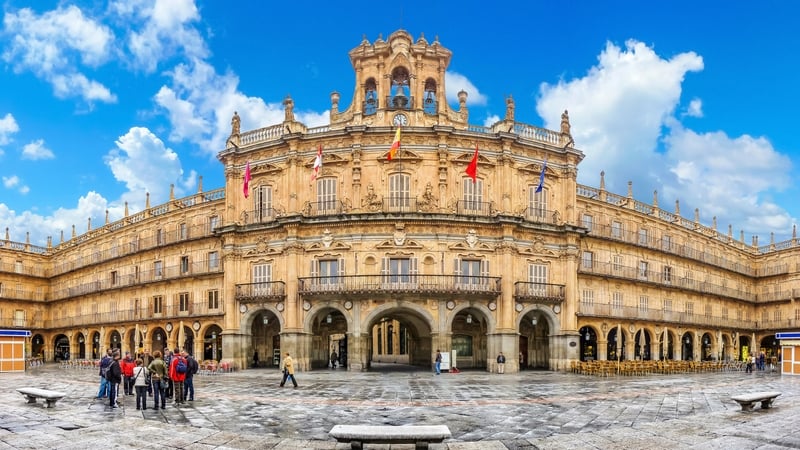 Famous historic Plaza Mayor in Salamanca, Castilla y Leon, Spain