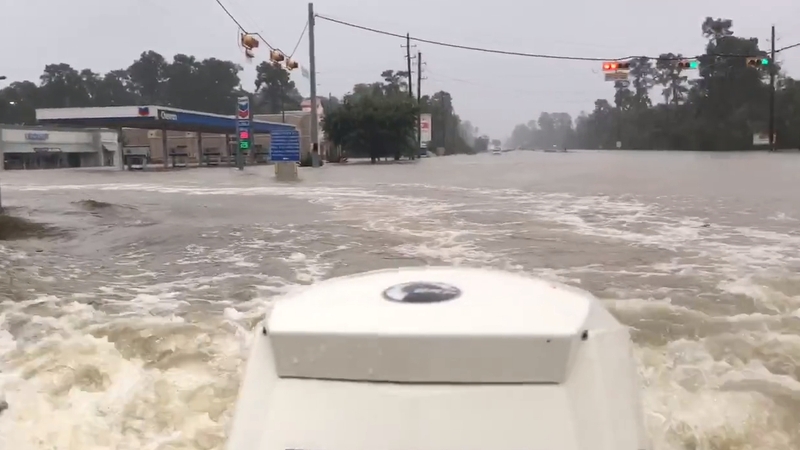 People were rescued by boats, which travelled down flooded roadways (Pic: Seán O'Loughlin)