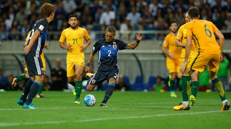 Yosuke Ideguchi unleashes an unstoppable shot to put Japan 2-0 up in Saitima
