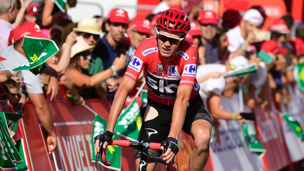 Chris Froome finishing Stage 12 after crashing into a bend