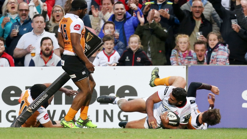 Ulster's Charles Piutau scores a try against the Cheetahs