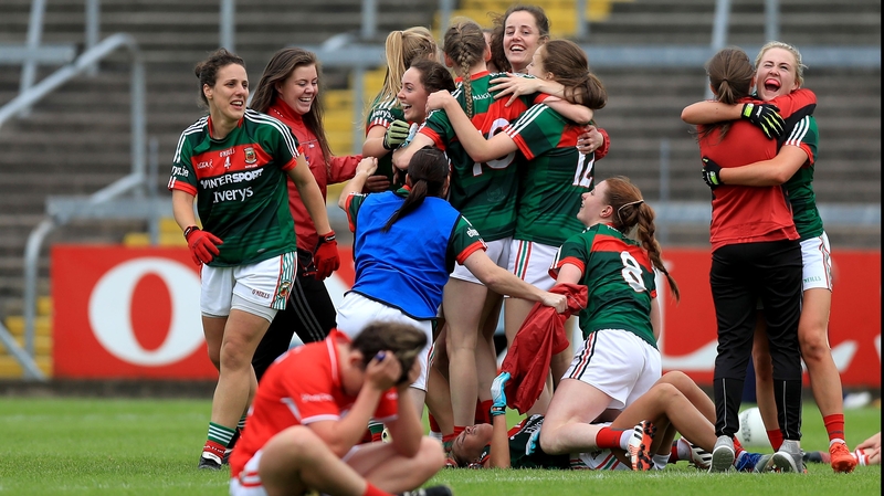 Mayo players celebrate their win over Cork