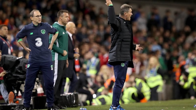 Ireland Manager Martin O'Neill (L) and assistant manager Roy Keane