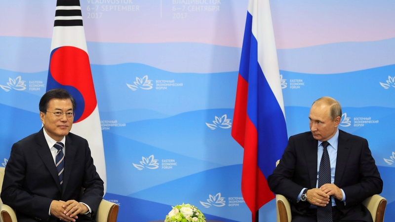 South Korean leader Moon Jae-in meets with his Russian counterpart Vladimir Putin at an Eastern Economic Forum