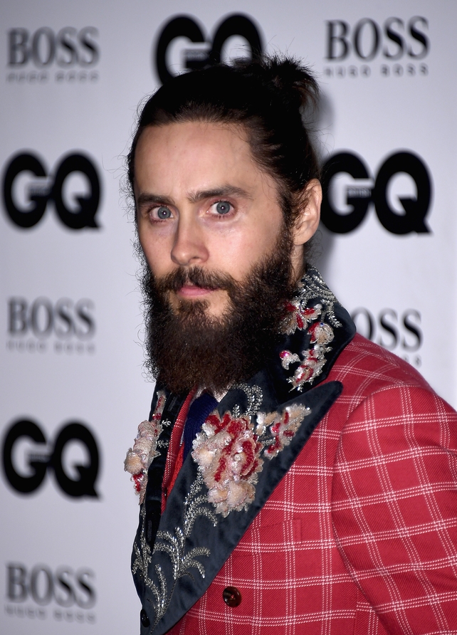 Jared Leto picked up the 'Actor of the Year' award while wearing an eye-catchig tweed red checkered suit with embellished lapels.