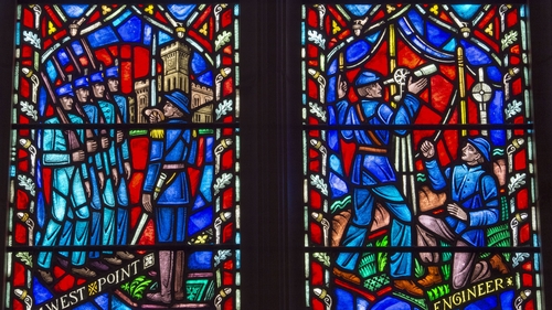 One of the stained glass windows depicting the life of General Robert E Lee