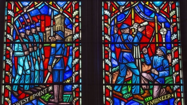 One of the stained glass windows depicting the life of General Robert E Lee