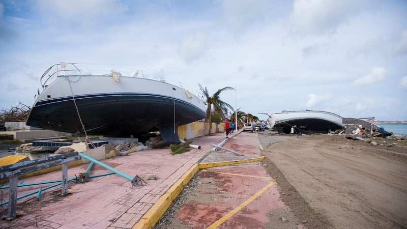 Ships wrecked ashore, in Marigot, near the Bay of Nettle, on the island of Saint Martin