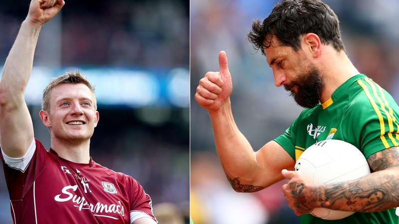 Joe Canning (l) got some words of encouragement from four-time All-Ireland winner Paul Galvin