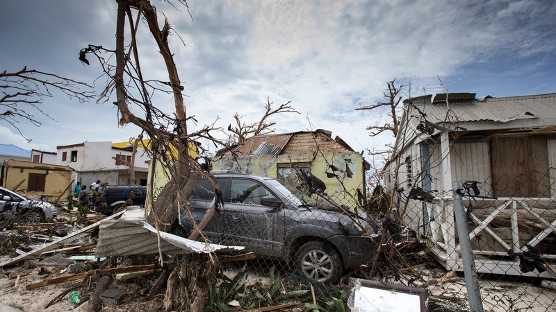 Houses and cars damaged after the passage of Irma on the Dutch Caribbean island of Saint Maarten