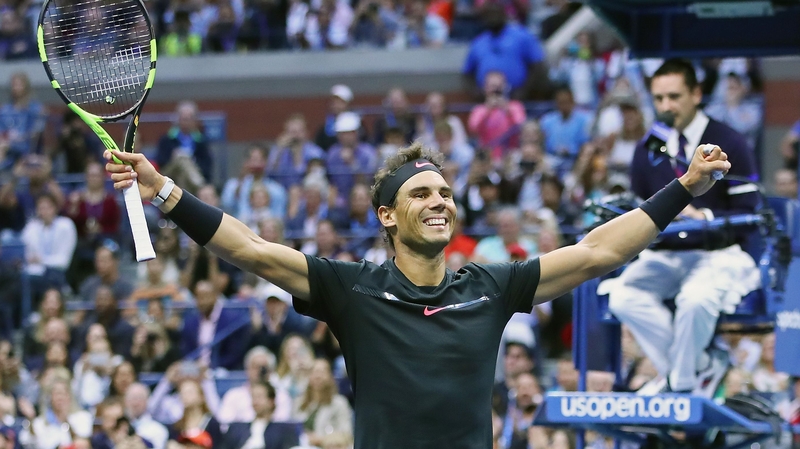 Rafa Nadal salutes the crowd after clinching victory