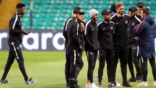 Paris Saint Germain's Neymar on the Celtic Park pitch