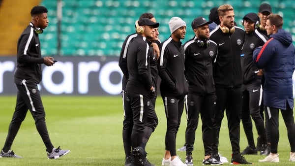 Paris Saint Germain's Neymar on the Celtic Park pitch