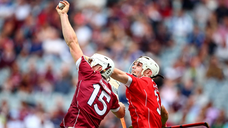 Galway's Jack Canning and Cork's Sean O'Leary Hayes battle for possession during the All-Ireland minor hurling final. Both players were named in the 2017 All Stars Team