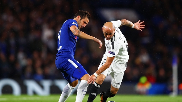 Cesc Fabregas of Chelsea and Oliveira Richard of Qarabag