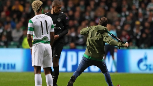 The fan entered the field of play and aimed a fresh-air kick