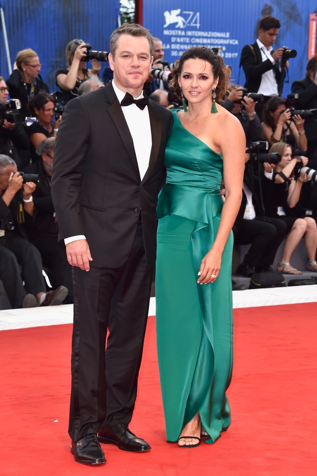 Matt and Luciana Damon walk the red carpet ahead of the 'Suburbicon' screening.