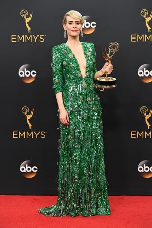 Sarah Paulson looked ultra glam in this low cut Prada gown in 2016.