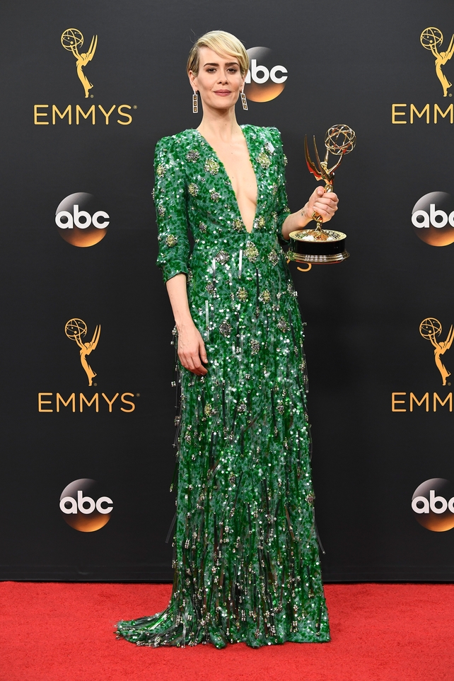 Sarah Paulson looked ultra glam in this low cut Prada gown in 2016.