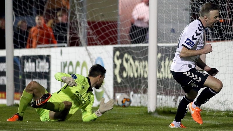 Keith Ward celebrates his second goal for Bohemians
