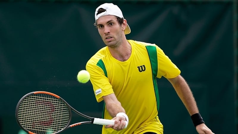 Brazil's Guilherme Clezar in action during the Davis Cup.