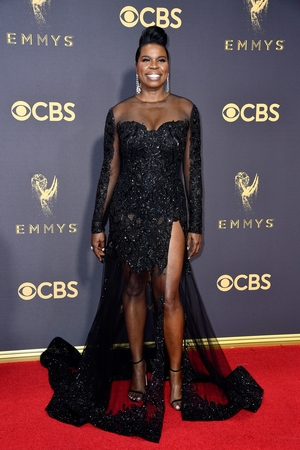 Mmm: The best part of SNL's Leslie Jones outfit is her smile and not this busy Christian Siriano dress.