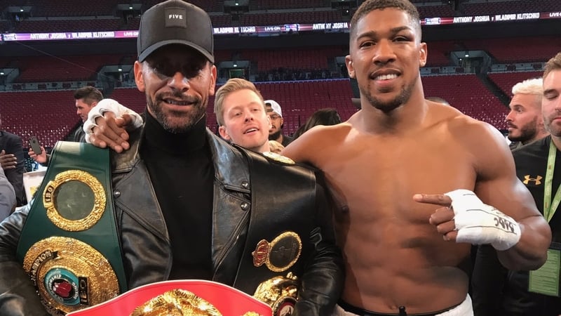 Rio Ferdinand pictured with world champion Anthony Joshua after his compatriot beat Wladimir Klitschko in April