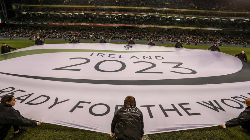 A banner outlining the IRFU bid at the Aviva Stadium