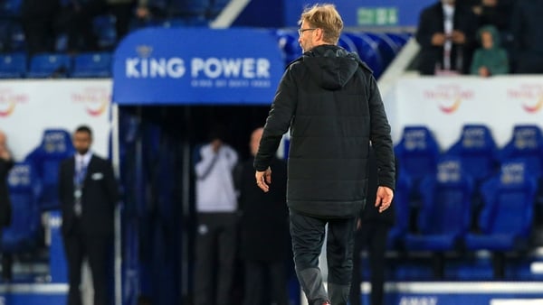 Jurgen Klopp leaves the field after the 2-0 loss to Leicester City