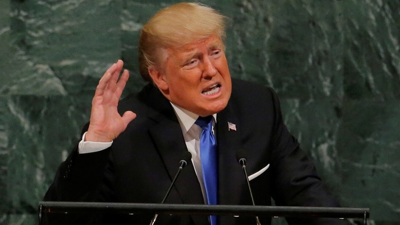 Tough talking from the US president Donald Trump at the U.N. General Assembly. Photo: Reuters/Lucas Jackson