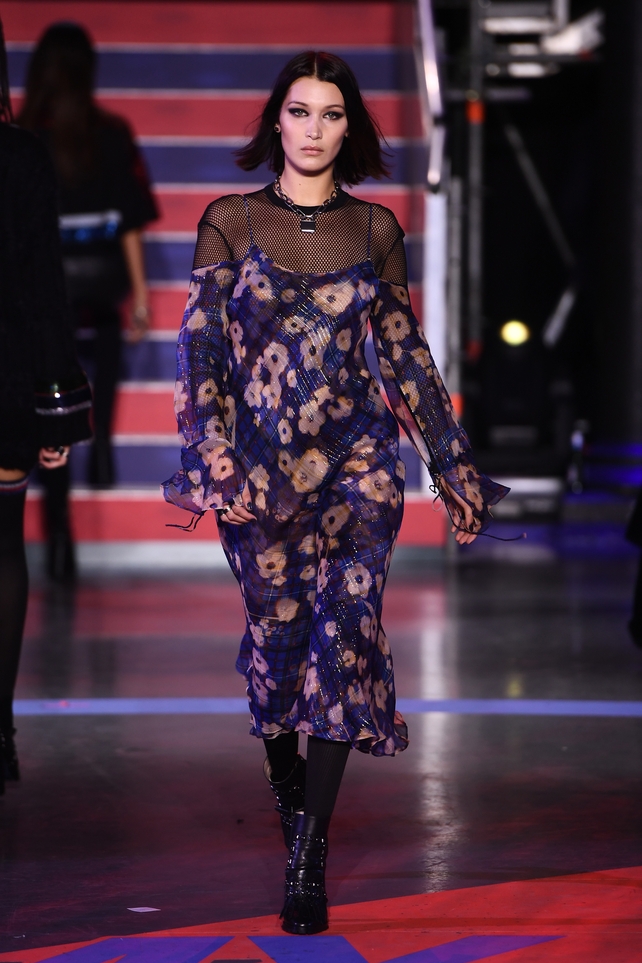Bella Hadid walks the runway at the Tommy Hilfiger TOMMYNOW Fall 2017 Show.