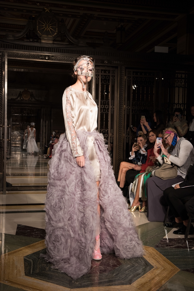 A model walks the runway at the Michaela Frankova show.