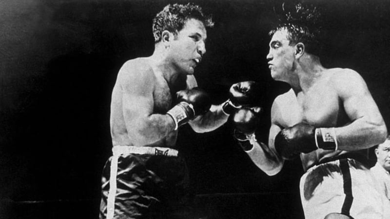 Jake La Motta in action against Robert Villemain in 1949