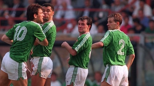 (Left to right): Tony Cascarino, Paul McGrath, Ray Houghton and Chris Morris in 1990