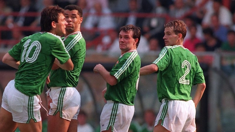 (Left to right): Tony Cascarino, Paul McGrath, Ray Houghton and Chris Morris in 1990
