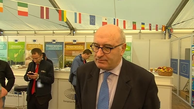 Phil Hogan speaking to RTÉ News at the National Ploughing Championships in Co Offaly