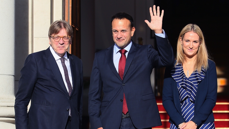 Guy Verhofstadt, Taoiseach Leo Varadkar and Minister of State for European Affairs Helen McEntee outside Government Buildings