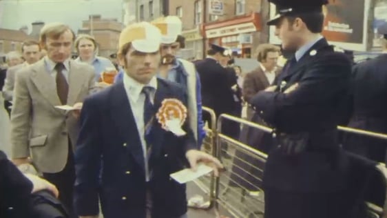 Armagh GAA supporters present tickets to Gardaí at security barrier prior to the 1977 All Ireland F…