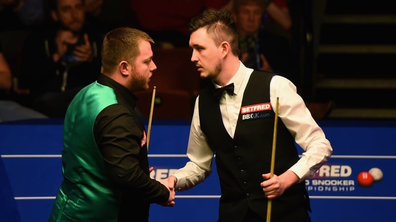 Mark Allen congratulates Kyren Wilson after 6-5 defeat in China