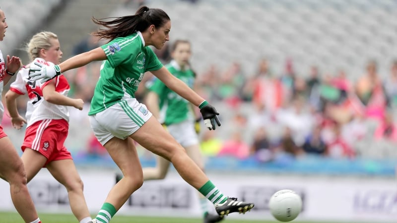 Aisling Woods firing home a goal for Fermanagh