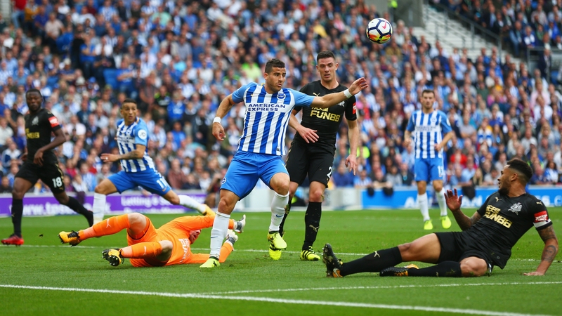 Brighton & Hove Albion's Tomer Hemed causes confusion in the Newcastle defence