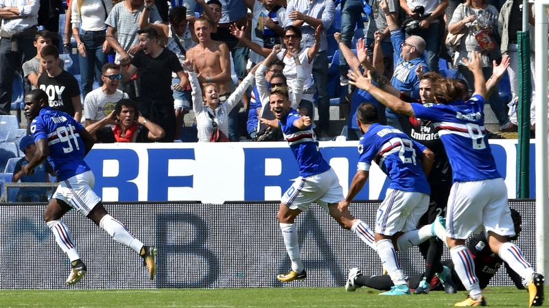 Duvan Zapata (far left) wheels away in celebration