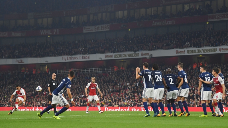 Sanchez curls a free kick against WBA