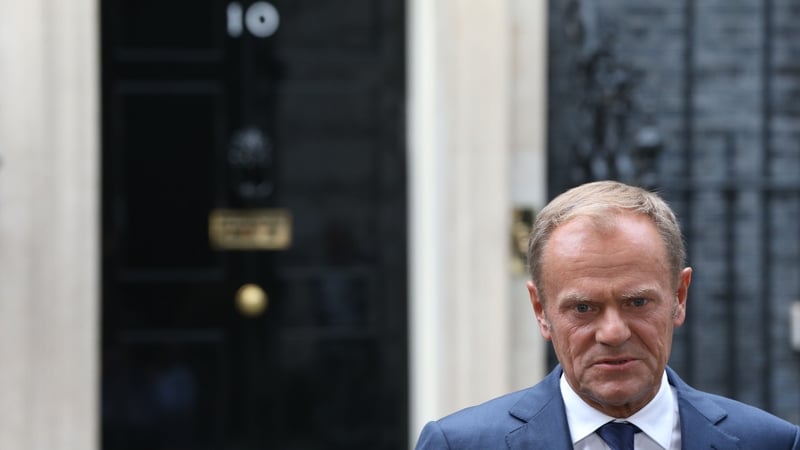 Donald Tusk addressing the media outside 10 Downing Street