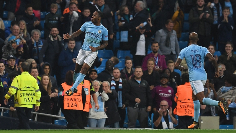 Raheem Sterling celebrates City's second goal