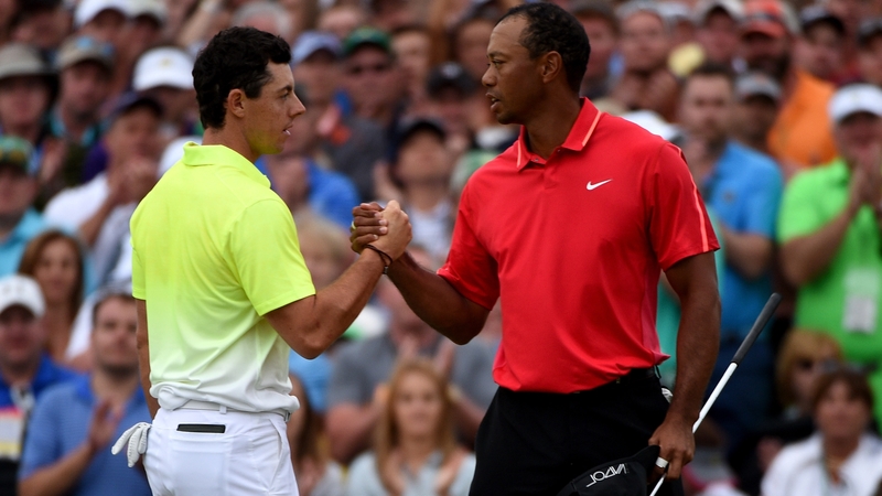 Rory McIlroy and Tiger Woods at the 2015 Masters