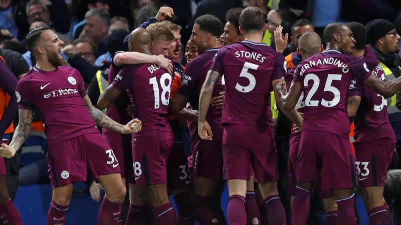 Manchester City celebrate the game's only goal