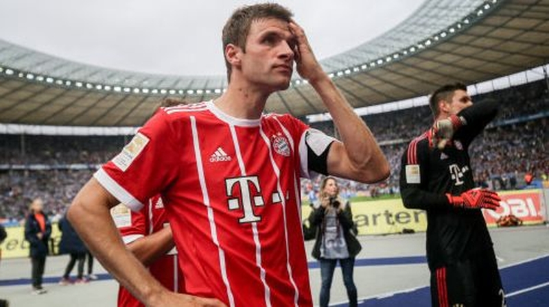 A dejected Thomas Mueller after Bayern Munich;s draw with Hertha Berlin