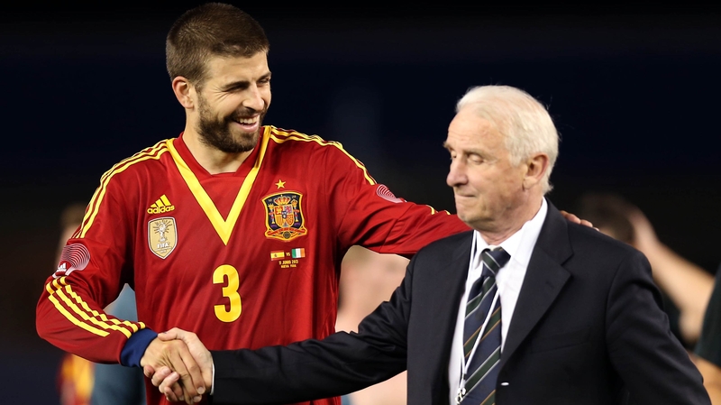 Gerard Pique (L) with Giovanni Trapattoni in 2013